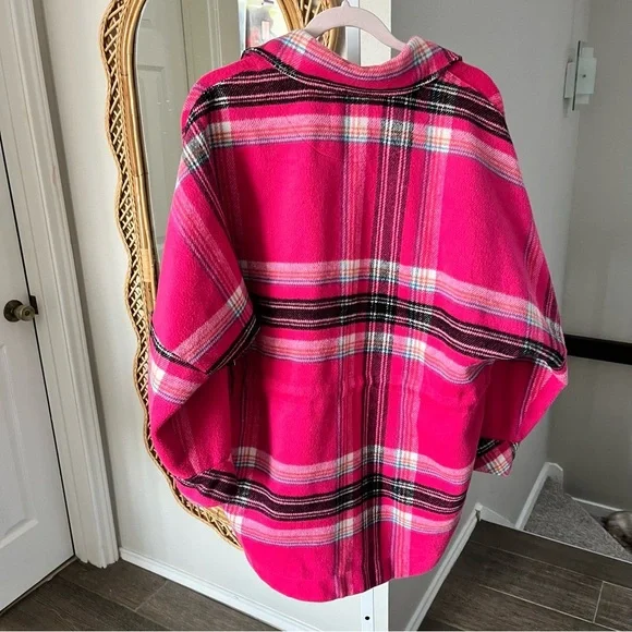 Free People / Down For You Plaid Shirt Jacket Pink - Picture 9 of 10